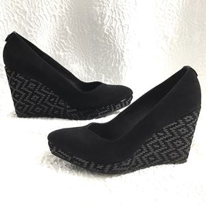 Elliot Lucca Aztec Woven Wedge Leather Heels Size 7.5 Black